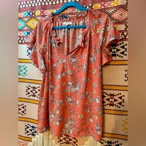 Max Studio Orange V-Neck Flutter Sleeve Blouse